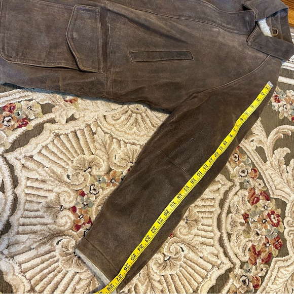 Wilsons Pelle Studio Brown Leather Sherpa Fur Lined Mid Length Heavy Winter Coat - Picture 10 of 17